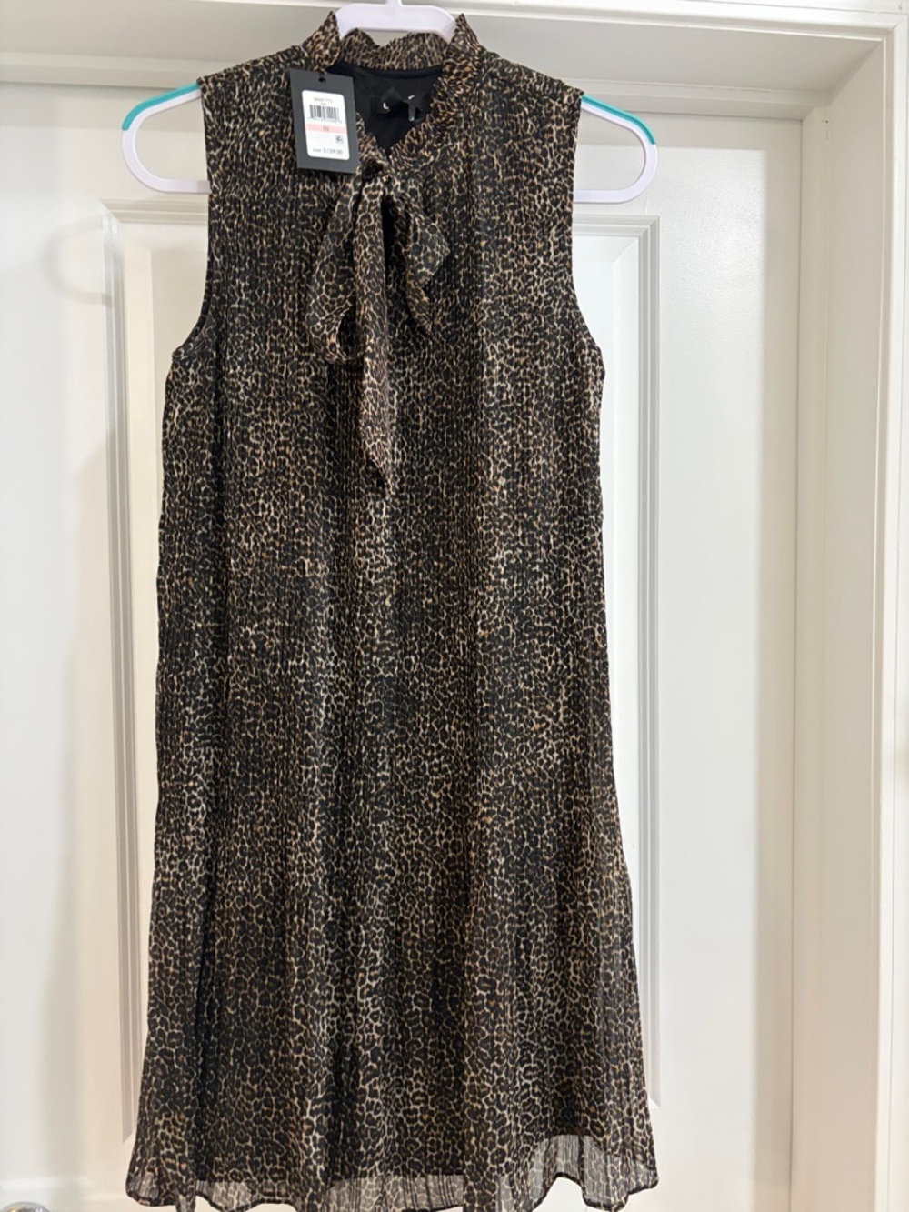 Dkny Sleeveless Tie-Neck Leopard Print Midi Dress in Brown/Black